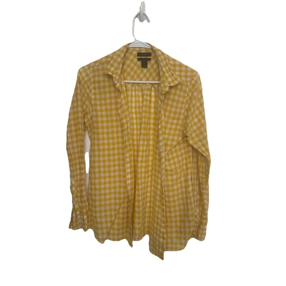 J.Crew Boy Fit Yellow Gingham Button-Up Shirt Size 6 Women’s Long Sleeve - Picture 1 of 4